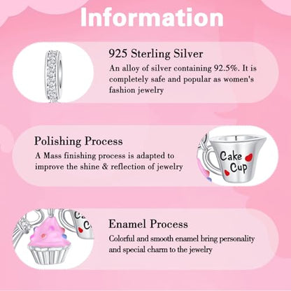925 Sterling Silver Charms fits Bracelets and Necklace Pendant Bead Charms Jewelry Gift for Women Family Friends - style: Cake Baking
