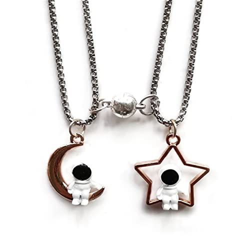 Caiyao 2Pcs Stainless Steel Mutual Attraction Couples Matching Spaceman Pendant Necklace Astronaut Promise Necklace for Women Men Friends Him Her Friendship Astronomy Jewelry Gift - color: E moon star round