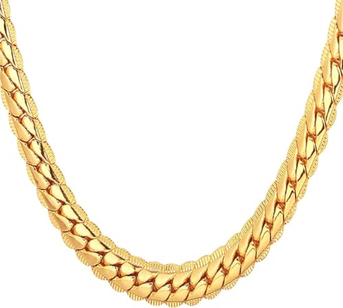 U7 Men Stainless Steel Necklace Cuban Link Chain, Flat Curb Chain Necklaces Unisex, Silver/Black/Gold Plated Chunky Hip Hop Neck Chain, 6mm/9mm Width, 18-32 Inches Length Jewelry for Mens Women - color: a. 6mm Gold, size: 32 Inches, style: a. Flat Curb