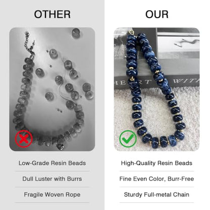 Colorful Chunky Resin Beaded Choker Necklaces for Women | Multicolor Beads, Sturdy Metal Chain, Adjustable, Detachable, Lightweight, Summer Beach Boho, Trendy Statement Jewelry Gift - color: Dark Blue