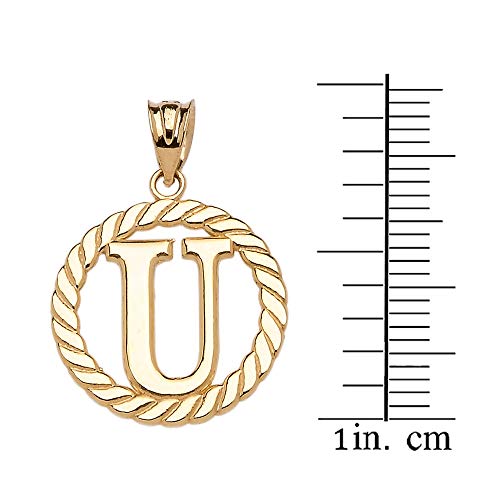 Polished 10k Yellow Gold Personalized Initial "A-Z" Roped Circle Charm Pendant - style: "U"