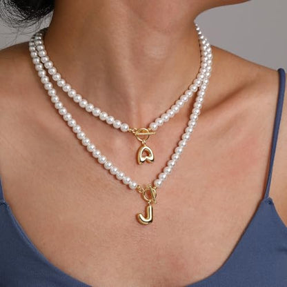 Pearl Necklaces for Women Bubble A-Z Initial Necklace Gold Dainty Pearl Choker Necklace Anniversary Birthday Graduation Gifts for Her Teen Stocking Stufffers Christmas Jewelry - color: O