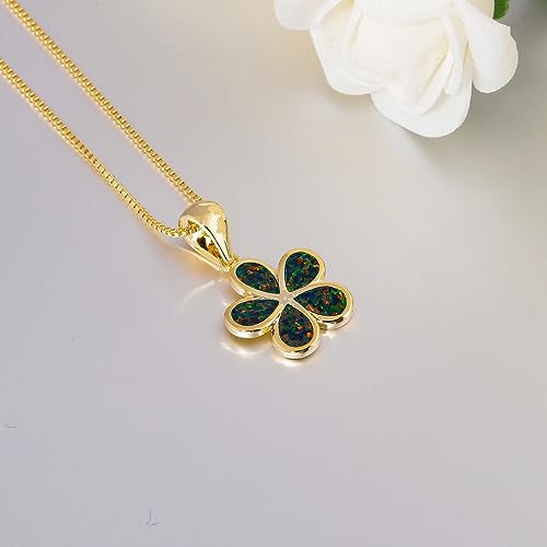 CiNily Opal Leaf/Flower Pendant Necklace for Women Silver Plated Jewelry Gift - color: Flower-Black