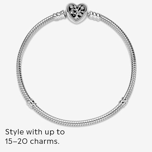 PANDORA Family Tree Heart Clasp Snake Chain Bracelet - color: Silver, size: 7.1