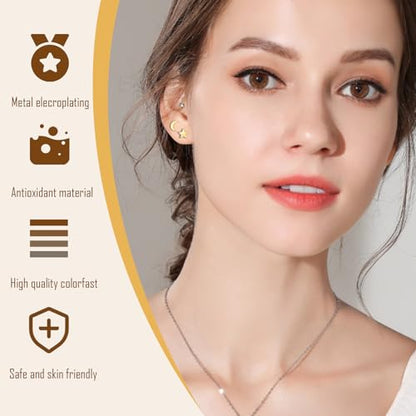 Screw on Earring Backs for Women,Hypoallergenic Surgical Steel Stud Earrings Ball Star Circle Simple Geometric Cartilage Helix Flat Back Piercing Earrings - color: 3Pairs,Gold, Lightning(3-5mm)