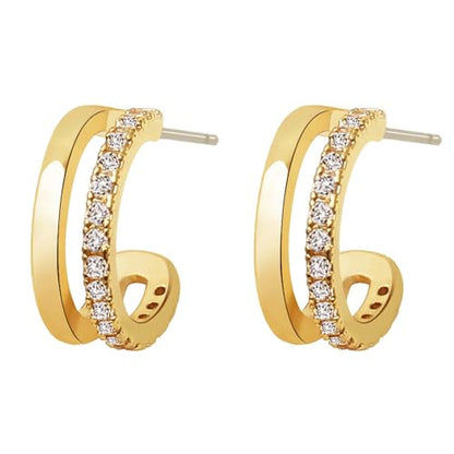 Small Chunky Gold Hoop Earrings For Women, 14k Gold Thick statement huggie hoop earrings Trendy Hoop Earrings Set Hypoallergenic Fashion Earrings - color: 18K Gold Diamond earring