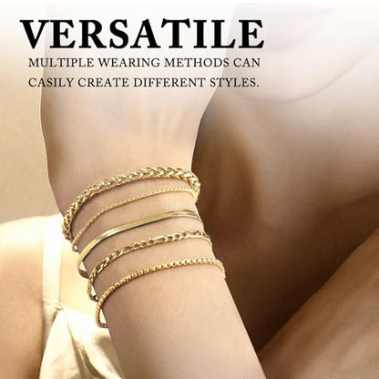 Gold Bracelets for Women Jewelry Sets for Women Trendy Thin Dainty Stackable Cuban Link Paperclip Chain Bracelet Pack Fashion Accessories Gifts for Womens