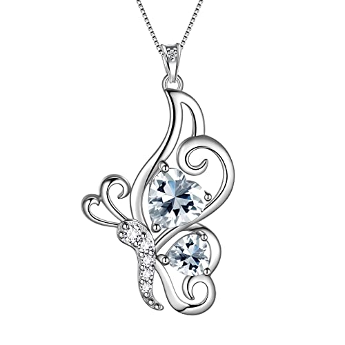Butterfly Heart Necklace Birthstone Pendant Necklace Earrings Bracelet Women 925 Sterling Silver Animal Butterflies Birthstone Pendant Crystal Birthday Jewelry Wedding Gift - color: D.April-necklace