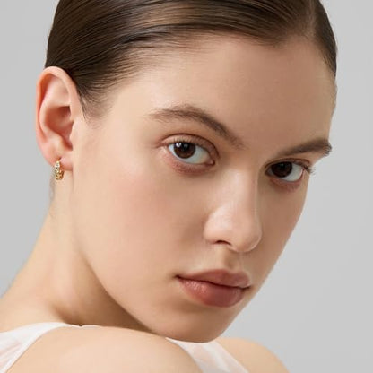 18K Gold Plated Huggie Hoop Earrings for Women, 925 Sterling Silver Post, Hypoallergenic Small Earrings - color: Tennis Huggies