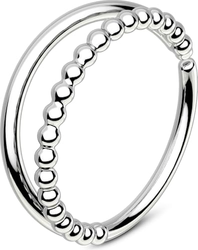 OUFER Nose Rings Silver, 20G Double Hoop 8MM Nose Rings, Seamless Stainless Steel Rook Daith Piercing Jewelry for Women & Men - style: Style9-Bead