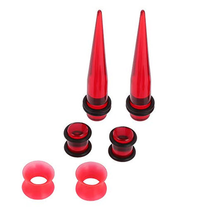 JieyueJewelry 50/54 Pcs Ear Stretching Kit 14G-00G | Acrylic Tapers & Plugs with Silicone Tunnels, Ear Gauges Expander Set Body Piercing Jewelry for Women and Men - color: Red