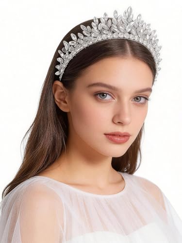 Bridal Rhinestone Headband Wedding Hair Accessories for Women, Pearl Crystal Headband Wedding Costume Headpieces for Brides Princess Quinceanera Christmas Party Prom Birthday(Silver) - color: Silver