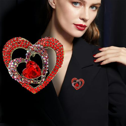 2pcs Rhinestone Brooch Pin for Women Dress Elegant Stylish Crystal Brooches Fashion Accessories Pins Lapel Boutonniere Ideas Wedding Christmas Birthday Jewelry Easter Gift - color: 17 Blue Deer/Red Heart