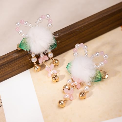 A Pair Wedding Hair Clips, Handmade Floral Design Crystal Hair Clips Pearl Barrettes, Rhinestones Flower Clips Pearl Headpieces Hair Pins Hair Accessories for Women Girls (Green&White) - color: Green&White