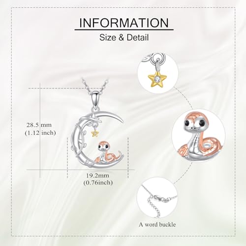 YAFEINI Moon Animal Necklace S925 Sterling Silver Owl/Fox/Red Panda/Possum/Snake/Dachshund Pendant Necklace Animal Jewelry Gifts for Women Mom Wife - style: Snake