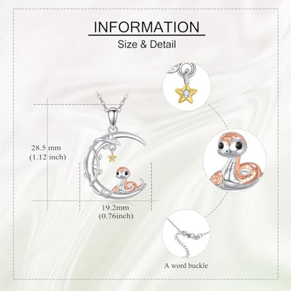 YAFEINI Moon Animal Necklace S925 Sterling Silver Owl/Fox/Red Panda/Possum/Snake/Dachshund Pendant Necklace Animal Jewelry Gifts for Women Mom Wife - style: Snake