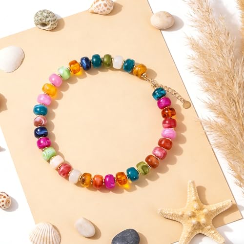 Rainbow Beaded Necklace for Women - Boho Necklaces Chunky Necklace for Summer Vacation Jewelry, Colorful Seed Bead Choker Statement Necklace - color: Finest D