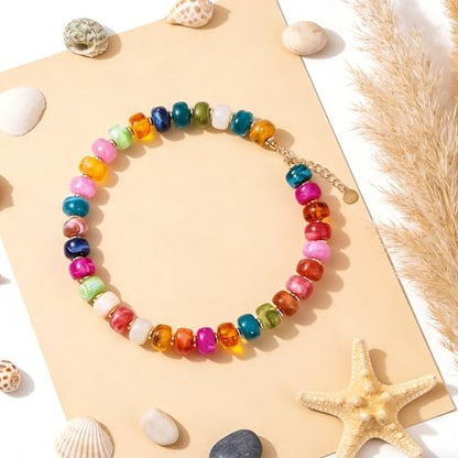 Rainbow Beaded Necklace for Women - Boho Necklaces Chunky Necklace for Summer Vacation Jewelry, Colorful Seed Bead Choker Statement Necklace - color: Finest D