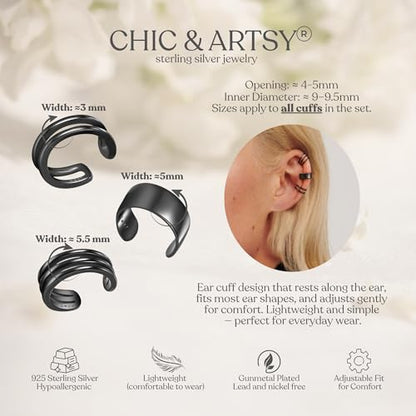CHIC & ARTSY 925 Sterling Silver Ear Cuffs for Women, Non Piercing Clip On Cartilage Cuffs, Adjustable Fake Conch & Helix Earrings, Gold Plated & Oxidized Various Styles - color: ear cuff #8