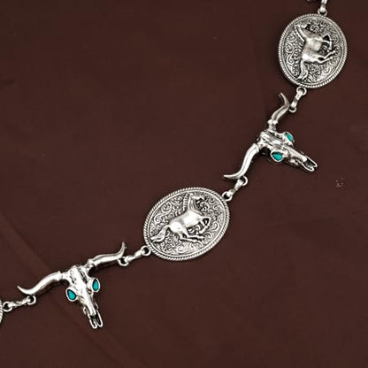 ILuvatar Western Metal Concho Belt for Women Cowgirl Waist Chain for Women Dress Pants Adjustable - color: Silver-t22