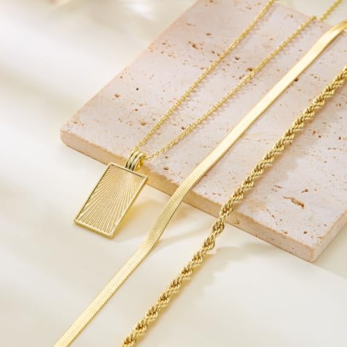 Gmai Layered Necklaces for Women Gold Plated 3/4/5 Piece Adjustable Stackable Necklace Set with Pearl Cross Coin Pendant Dainty Gold Silver Choker Chain Jewelry Gift for Her - style: rectangular pendant 3PC