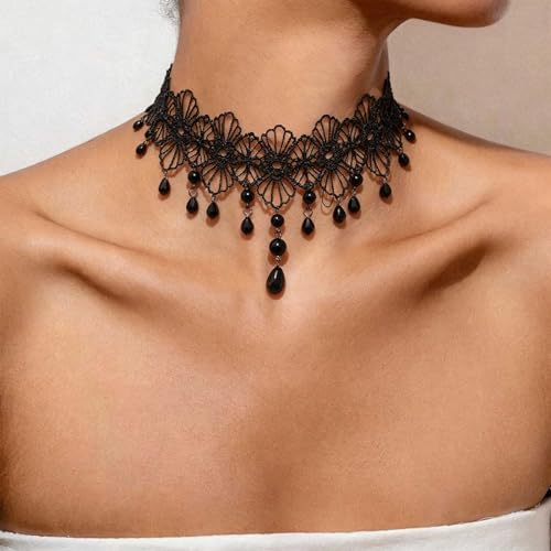 Black Necklaces for Women,Adjustable Layered Collar,Goth Jewelry - color: Flower Pendant