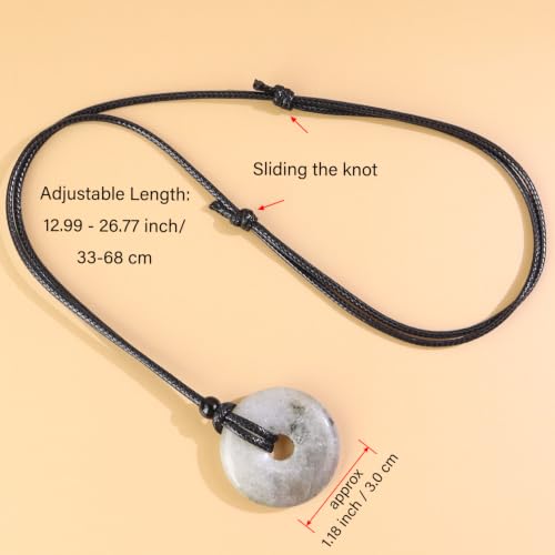 Anjiucc Natural Gemstone Pendant Necklce Lucky Coin Crystal Necklace Donut Pendnat with Adjustable Rope Healing Crystal for Men - color: White Spectrolite