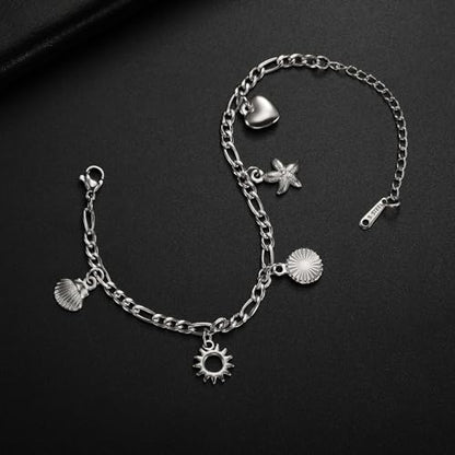 Jude Jewelers Stainless Steel Summer Holiday Clam Sun Heart Charms Strand Bracelet - color: Silver