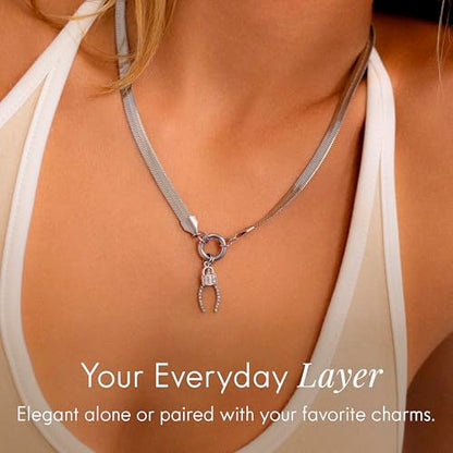 Destin Jewelry 18K Gold Plated Herringbone Necklace for Women and Men, Waterproof Flat Snake Chain, Stainless Steel Non Tarnish Layering Necklace - color: Silver, size: 20" + 2"