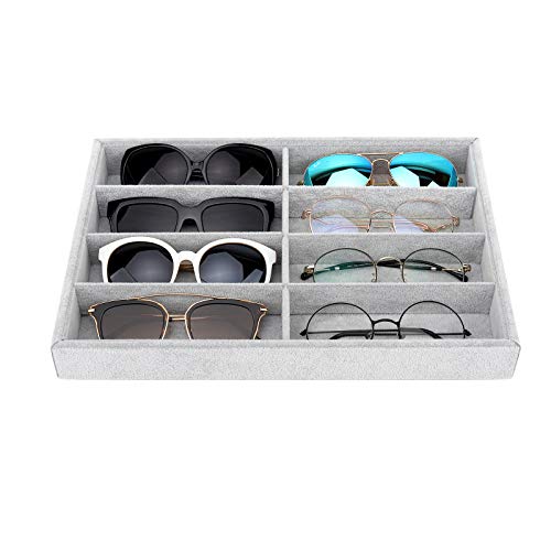 Emibele Sunglass Organizer Jewelry Tray, 8 Grids Velvet Stackable Tray | Detachable Glasses Eyeglasses Jewelry Watch Storage Showcase Display Tray, Gray - style: A1- eight Grids Grey