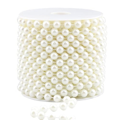 8mm Pearls for Crafting, 33 Feet Fake Pearl Beads String Ivory | Beaded Garland Roll Stand Decorative for Party Wedding Valentine Christmas Tree - size: 8mm/10.1m