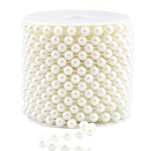 8mm Pearls for Crafting, 33 Feet Fake Pearl Beads String Ivory | Beaded Garland Roll Stand Decorative for Party Wedding Valentine Christmas Tree - size: 8mm/10.1m