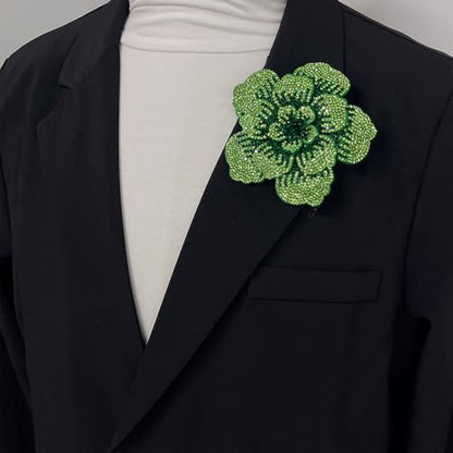 Rhinestone Flower Brooch Pin for Women Men Elegant Sparkly Crystal Camellia Floral Lapel Pins Shawl Dress Suit Clothes Accessories Wedding Party Fashion Jewelry 105mm - color: Light Green
