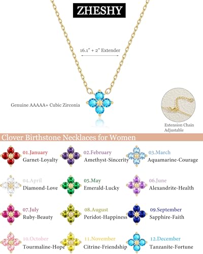ZHESHY Birthstone Gold Necklaces for Women Dainty 14K Gold Plated Necklace | Simple Non Tarnish Diamond Cubic Zirconia Pendant Necklaces Women Gold Trendy Jewelry Bridesmaid Birthday Gifts - color: Blue December