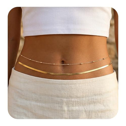 Gold Plated Waist Chain for Women, 1 Pcs, Waterproof Tarnish Resistant | Body Jewelry, for Bikini, Beach, Backless Dress, Summer, Y2K Hip Chain Gift