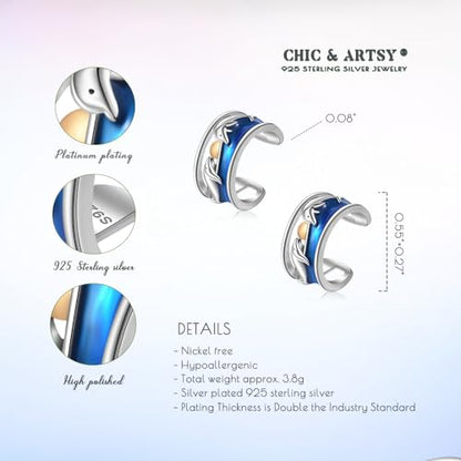 CHIC & ARTSY 925 Sterling Silver Ear Cuff Earrings Hypoallergenic Whales, Turtle No Piercing Ear Cuffs Earrings Adjustable Clip-on Earrings for Women - style: # Earcuff 5
