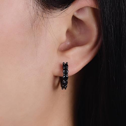 Evabelle Gold Hoop Earrings for Women 14K Real Gold Plated Cubic Zirconia Diamond Hoop Earrings Huggie Hoop Earring Women Earrings Earring for Men 925 Sterling Silver Post Hypoallergenic - color: Hoops 08-Black Ring and Stone