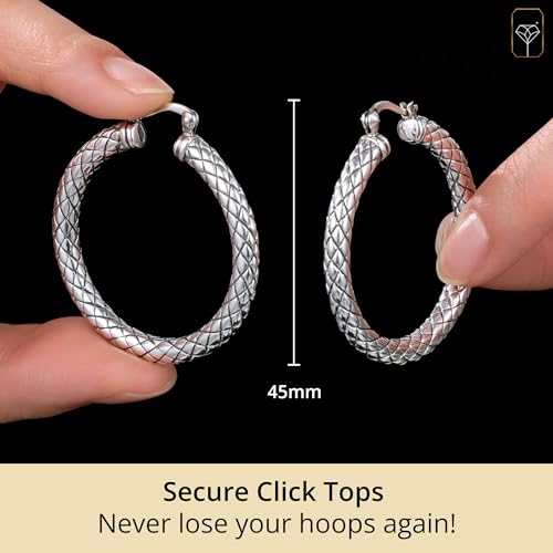 925 Sterling Silver Hypoallergenic Chunky Hoop Earrings for Women | Anti Tarnish Hoops in Various Styles by MAX + STONE - style: Crosshatched Hoops