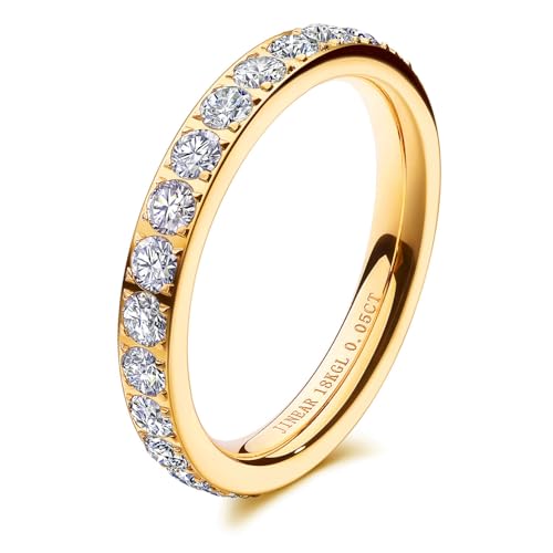 JINEAR 3mm Wedding Bands for Women Eternity Ring 18K Gold Plated Cubic Zirconia Engagement Rings Stackable Anniversary Promise Statement Ring Gift for Her Size 5 to 10 - color: 3mm wedding bands-gold, size: 8