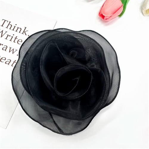 10inch Extra Large Flower Brooch Pin for Women Fashion Dainty Organza Satin Fabric Big Camellia Brooches Lapel Pins Wedding Dance Party Dress Accessories Exaggerated Jewelry Gift - color: 6 inch Black