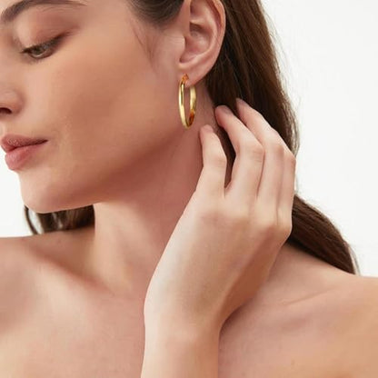 3mm Wide Large Hoop Earrings for Women Hypoallergenic 925 Sterling Silver Post Gold Earrings Lightweight Silver Hoop Earrings Oversize Big Gold Hoops 30/40/50/60MM - color: Gold, size: 30mm