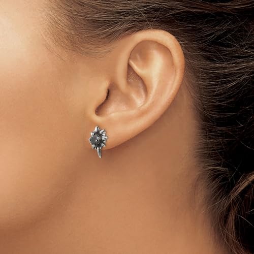 Diamond2Deal Stainless Steel Antiqued and Polished with Black Cubic Zirconia Stud Earrings Len-0.6 In, Wid-0.14 In