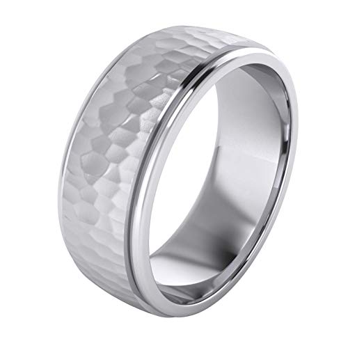 Heavy Solid Sterling Silver 6mm and 8mm Hammered Unisex Wedding Band Comfort Fit Ring Raised Center Polished Sides - color: 8 Millimeters