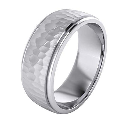 Heavy Solid Sterling Silver 6mm and 8mm Hammered Unisex Wedding Band Comfort Fit Ring Raised Center Polished Sides - color: 8 Millimeters