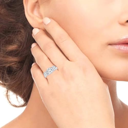Houston Diamond District 1 to 6 CT Lab Grown 3 Stone Engagement Ring | 14K White Gold IGI Certified Round Cut Diamond Three Stone Wedding Ring in Solid Gold D-E Color VS1-VS2 Clarity - color: White Gold, size: 5.5