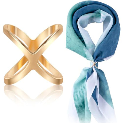 Joez Wonderful Scarf Ring Clip, Wide Band Chunky Chain Silk Scarf Buckle, Shawl Clips Scarf Clasp Holder Scarves Pin - color: (X-shaped) Gold