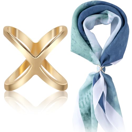 Joez Wonderful Scarf Ring Clip, Wide Band Chunky Chain Silk Scarf Buckle, Shawl Clips Scarf Clasp Holder Scarves Pin - color: (X-shaped) Gold
