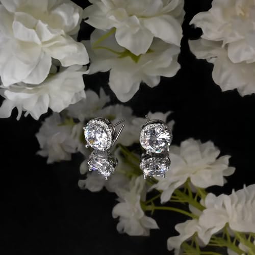 Round Cubic Zirconia Earrings Stud 8mm CZ Studs Earrings Hypoallergenic Princess Cut Earrings 925 Sterling Silver Post Studs Earrings for Women