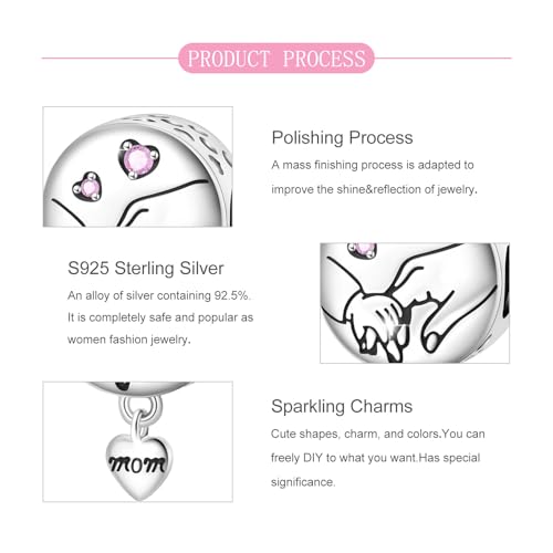 925 Sterling Silver Bead Charm for Pandora Bracelets and Necklaces,Pink Bow Cherry Butterfly Blue Ocean Pendant Bead Charms Jewelry Present Valentines Gifts for Wife/Girlfriend Women - style: Mother's Holding charm