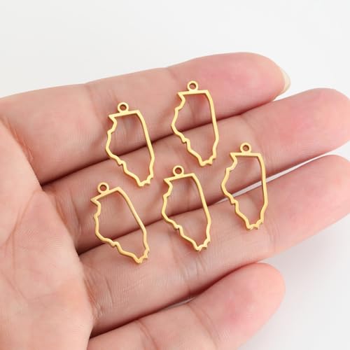 kkjoy 5Pcs Hollow Continents Maps of USA Pendant Charms for Jewelry Making and Crafting, Stainless Steel Mini Charm Craft Supplies Accessories for DIY Bracelet Necklace Earrings - color: Hollow Illinois Map - Gold
